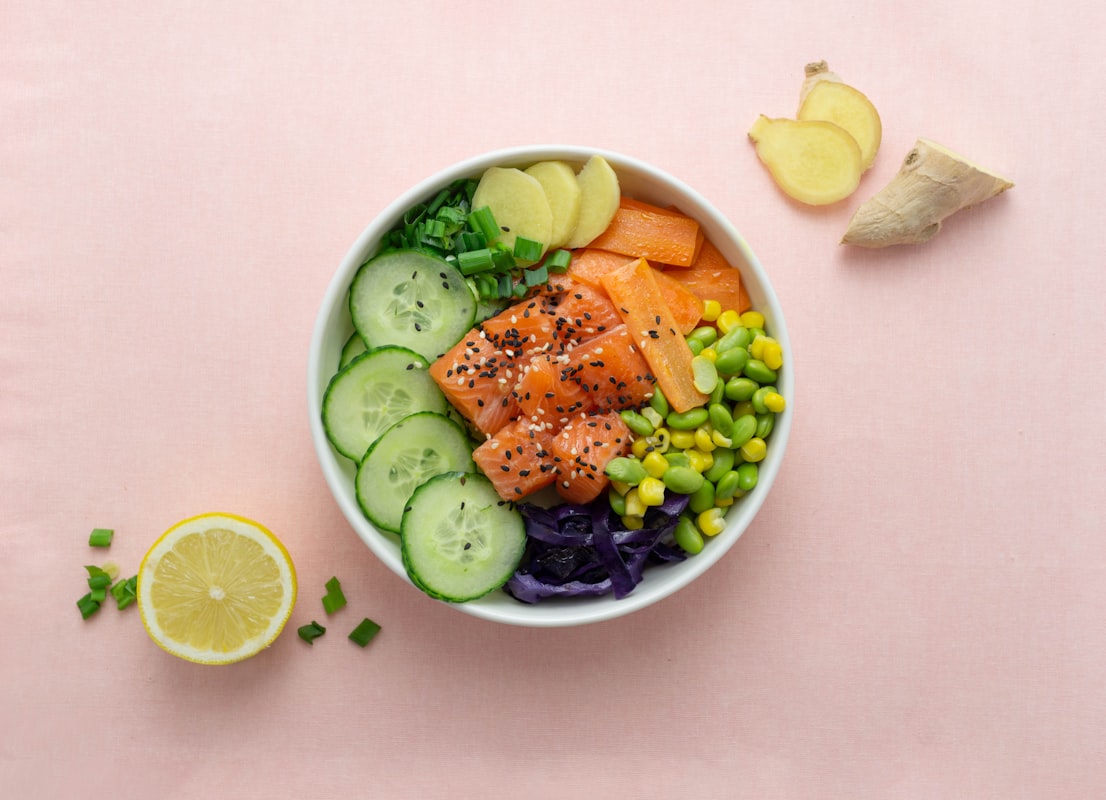 Clean eating workspace with fresh vegetables